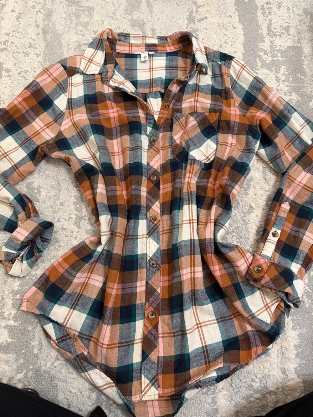 Sonoma Plaid Button-Up Shirt in Rust, Teal, Pink, Cream